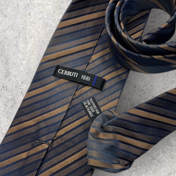CERRUTI 1881 Brown/Navy Striped Silk LUXURY Tie FRANCE - Picture 3 of 5
